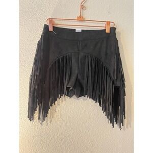 Iheartraves Womens Faux Suede Black Fringe Shorts sz M Western Cowgirl Festival